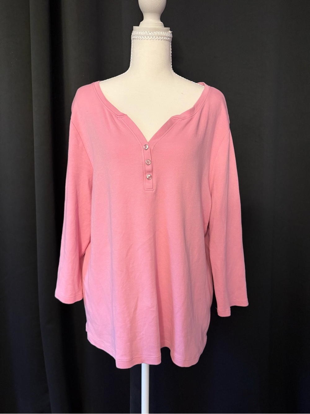 Karen Scott Pink Henley Long Sleeve Top